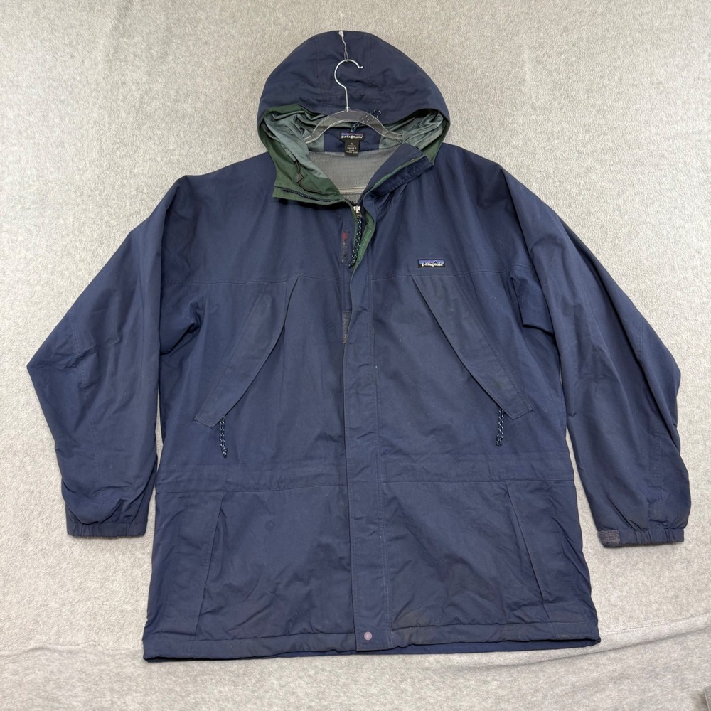 Patagonia Jacket Mens XL Navy Blue Hooded Nylon Parka Vintage Windbreaker y2k